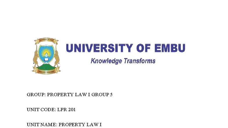 GROUP 5: PROPERTY LAW I - FINAL EXAM NOTES (LPR 201) - Studocu