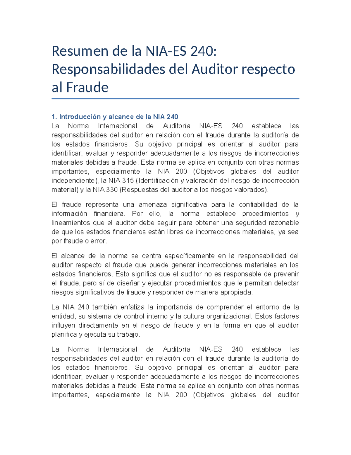 NIA 240: Responsabilidades del Auditor en la Detección de Fraude - Studocu