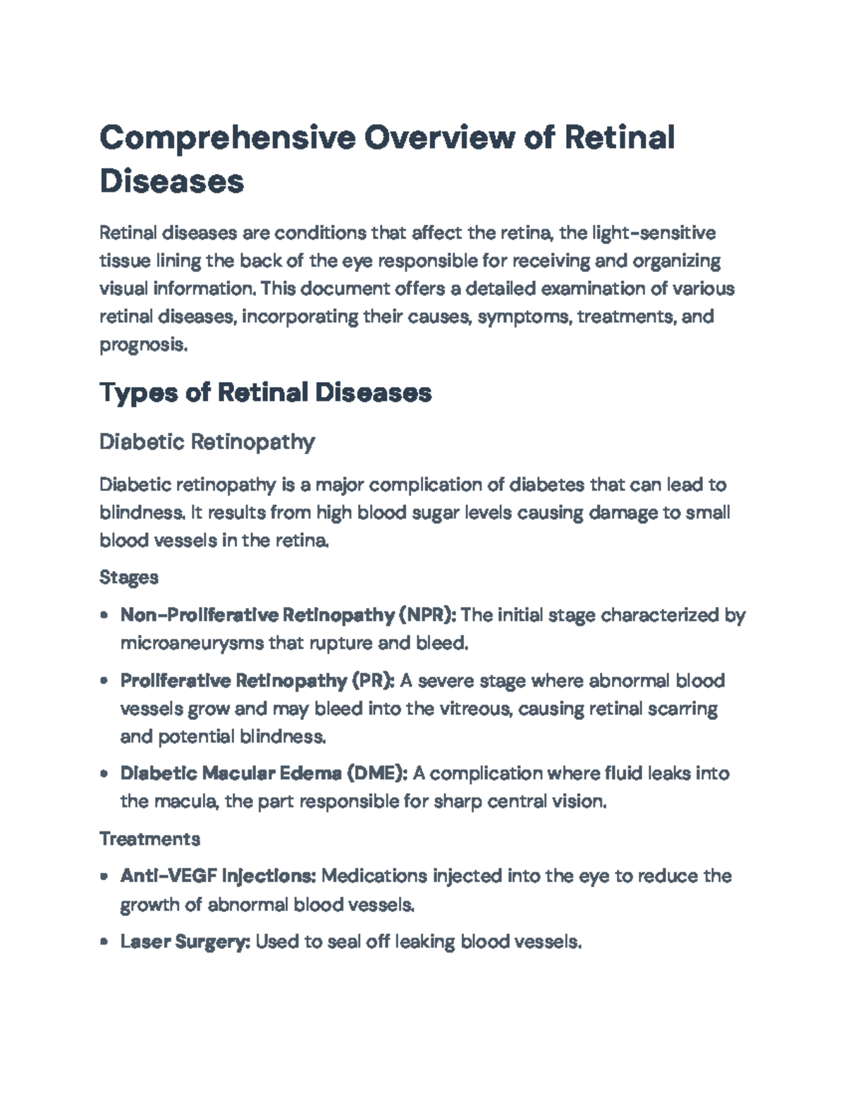 Comprehensive Overview of Retinal Diseases and Treatments (MED 101 ...