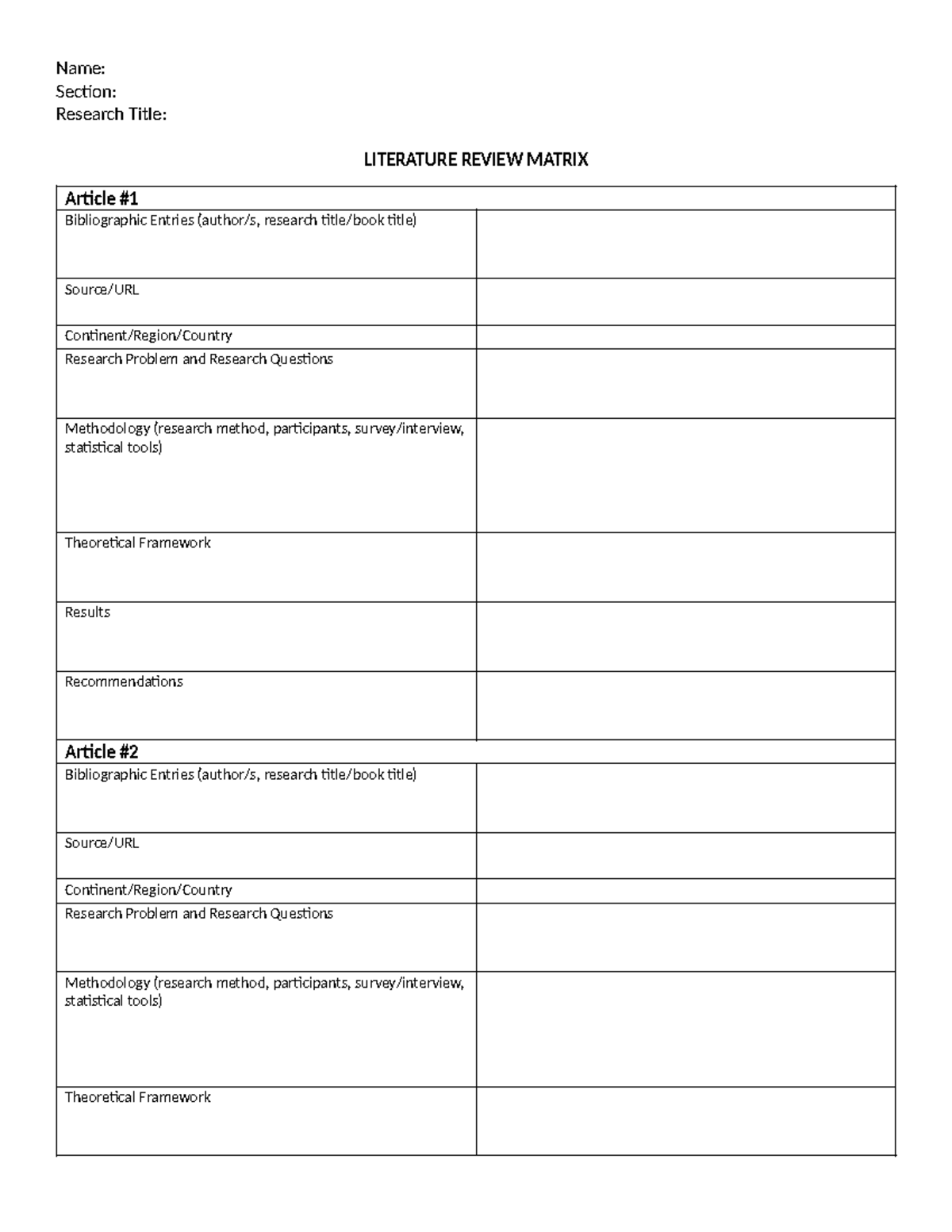 LIT REVIEW MATRIX: Research Methodology & Findings Analysis - Studocu