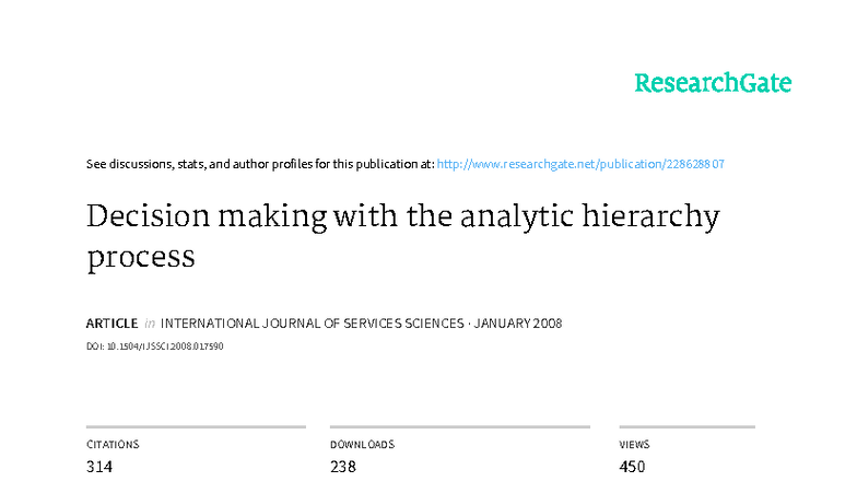 Decision Making with the Analytic Hierarchy Process (AHP) - T.L. Saaty ...