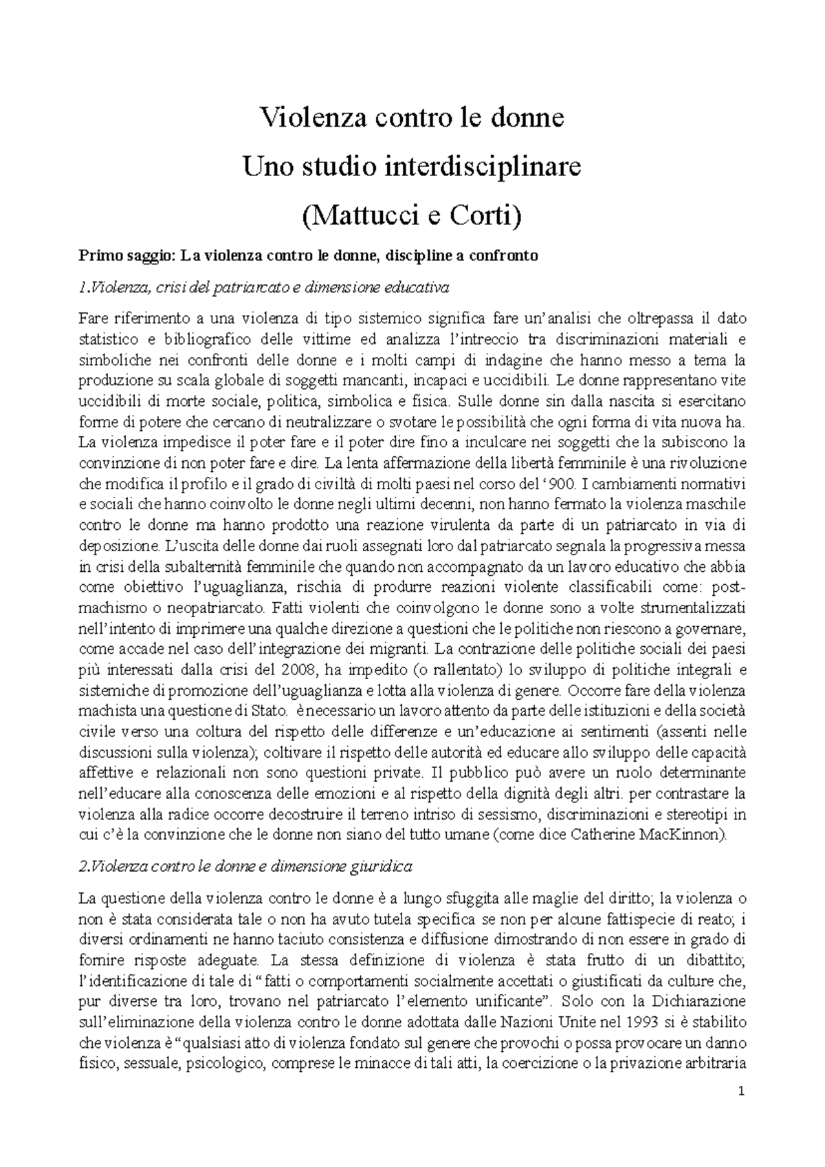 Violenza contro le donne: Studio Interdisciplinare e Analisi Critica - Document Preview