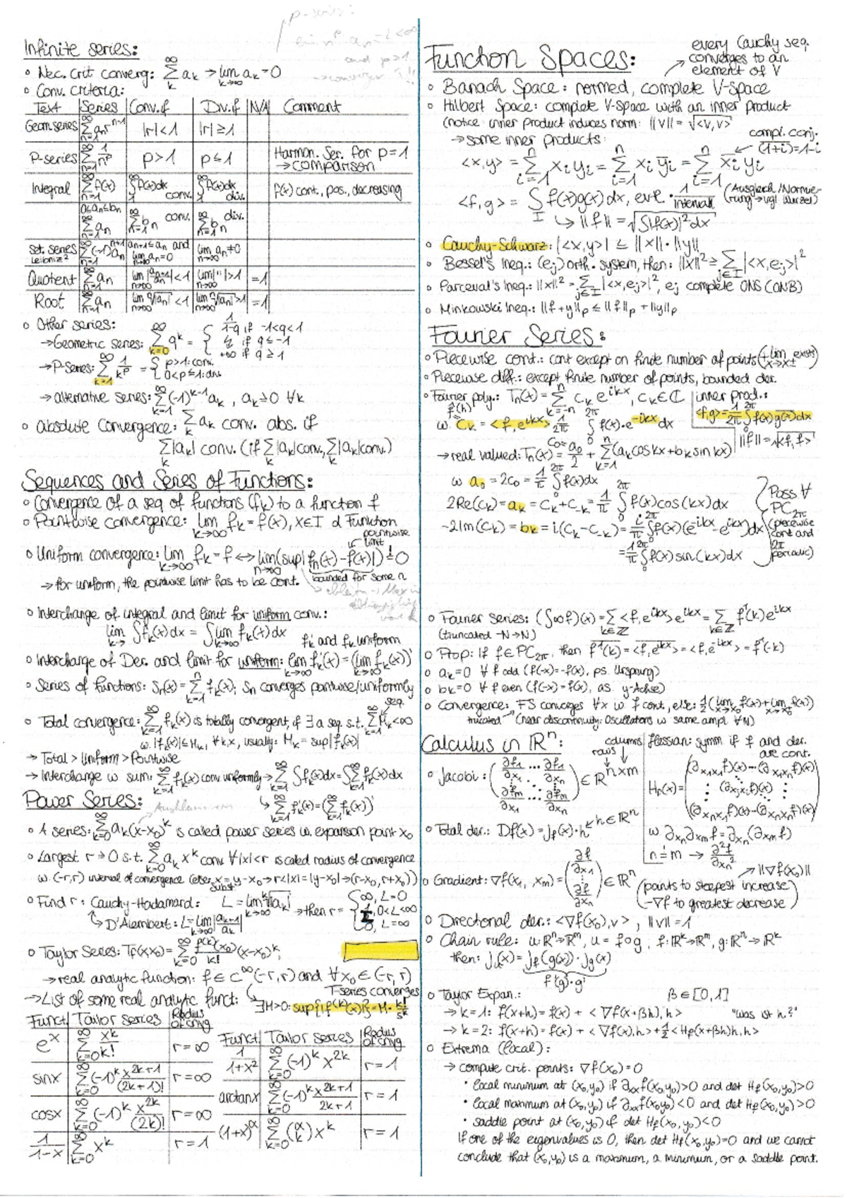 2025 Math Cheatsheet: Infinite Series & Convergence Concepts - Studocu