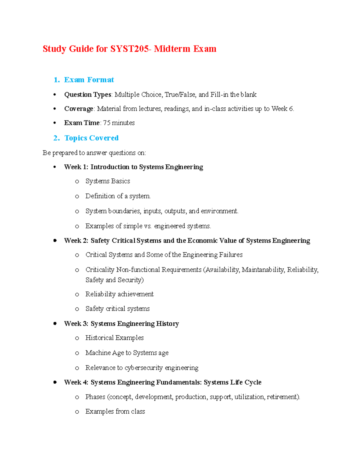 Study Guide for SYST205 - Midterm Exam (Weeks 1-5) - Studocu