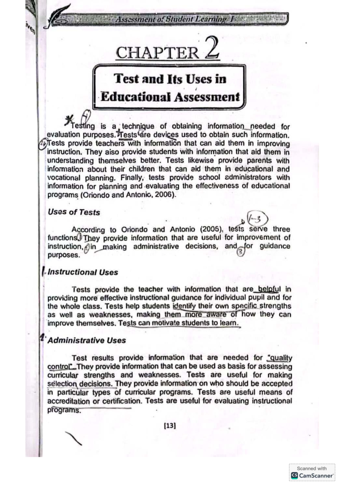 Assessment of Student Learning CHAPTER 2: Uses and Types of Tests - Studocu