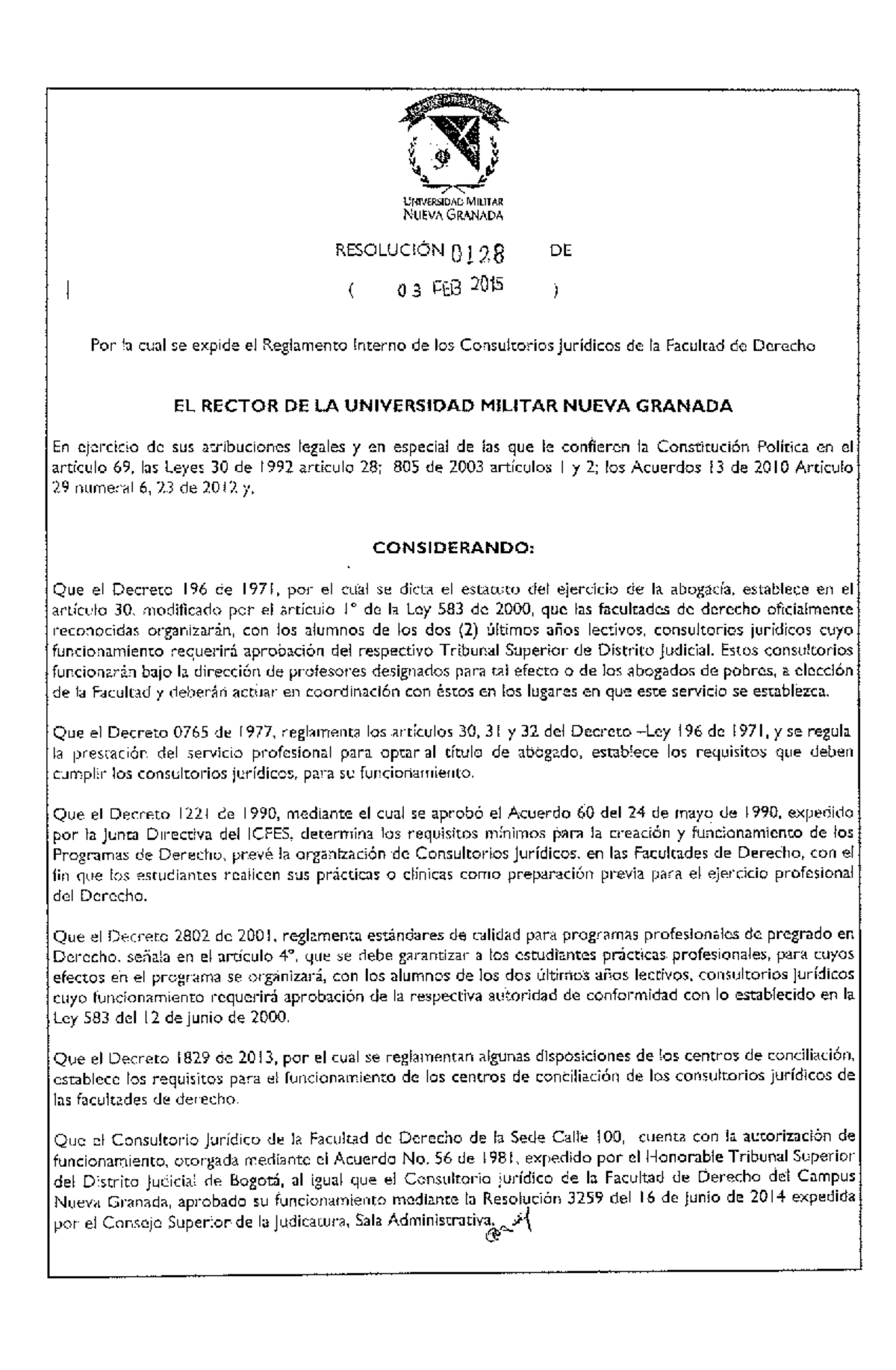 Reglamento Interno Consultorios Jurídicos - UMG (Resolución 0128) - Document Preview