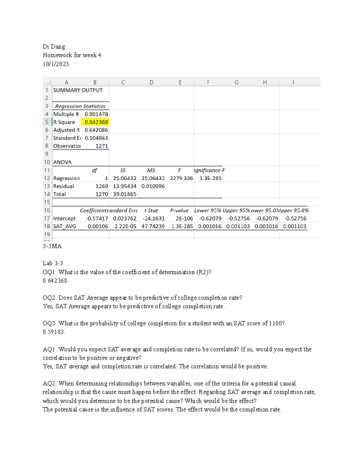 Lab 3-3: Analysis of SAT Scores and College Completion Rates - Studocu
