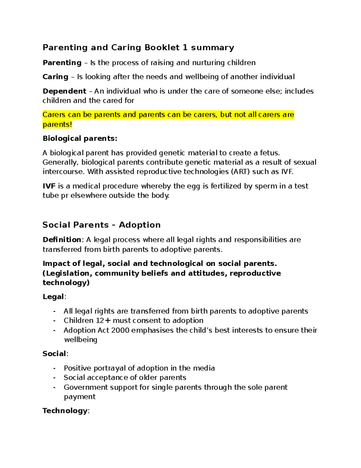 Parenting and Caring: Key Insights and Summary (Booklet 1) - Studocu