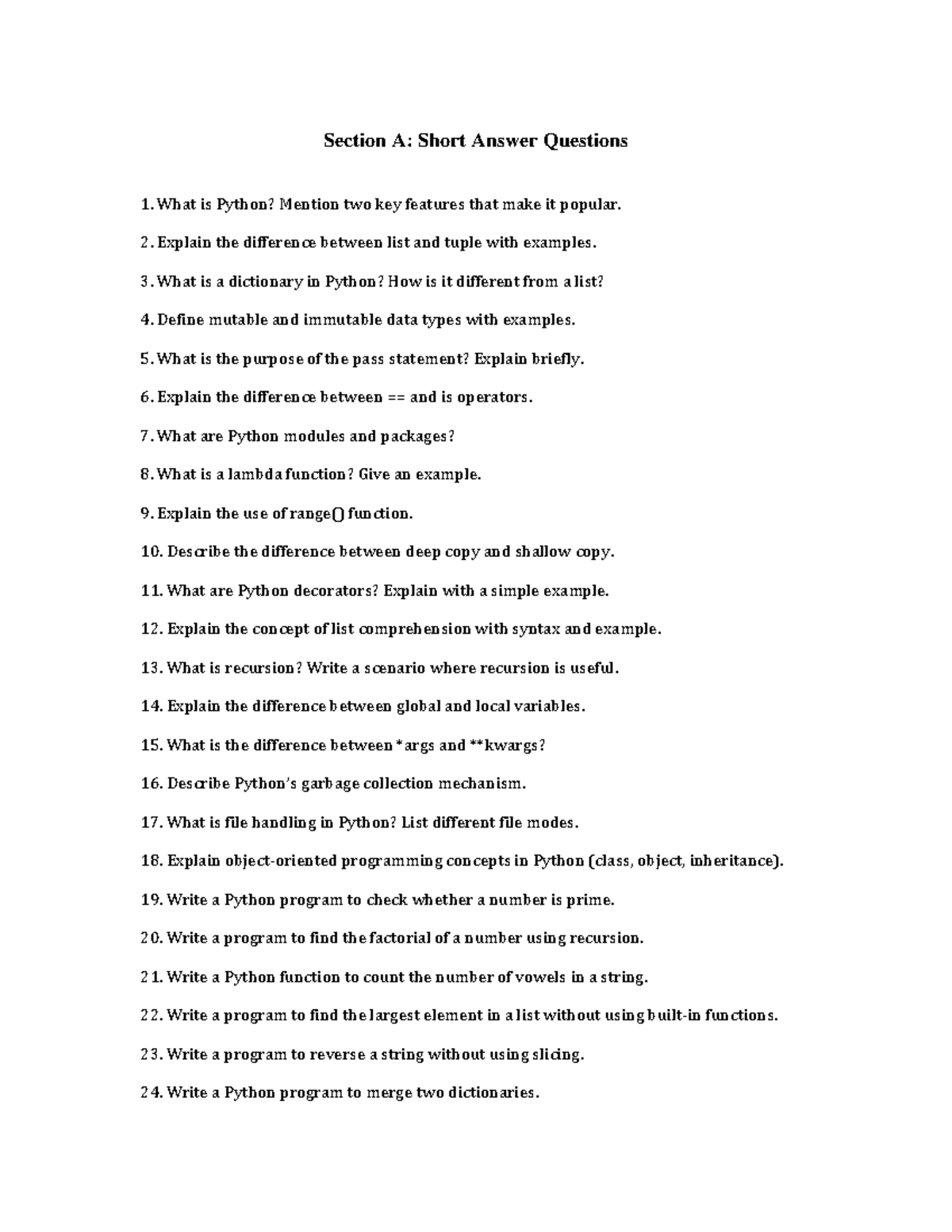 NSU Assignment: Python Short Answer Questions Guide - Studocu