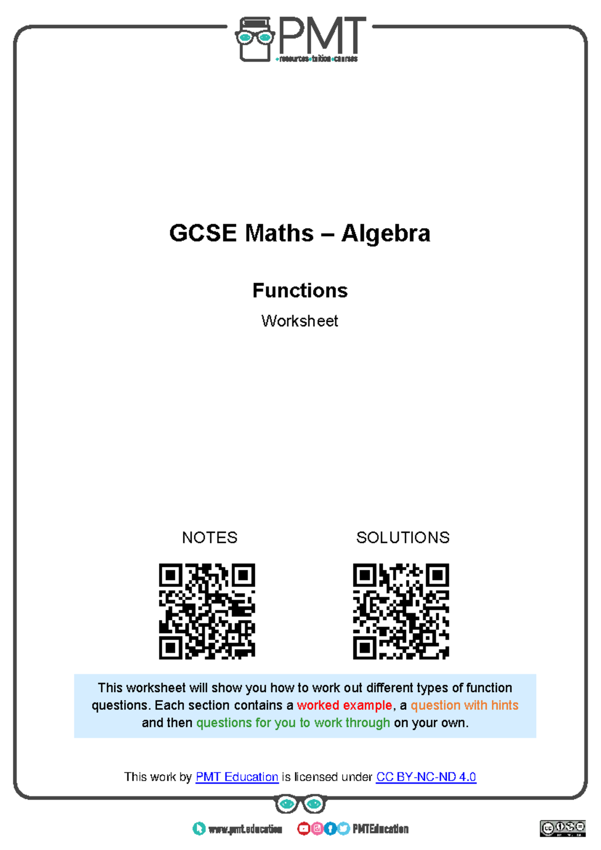 GCSE Maths Functions Worksheet: Algebra Examples & Solutions - Studocu