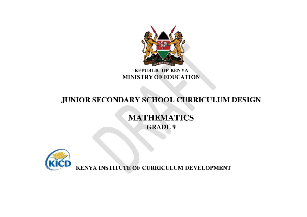 Mathematics Curriculum Design for Grade 9 (KICD 2023) - Studocu