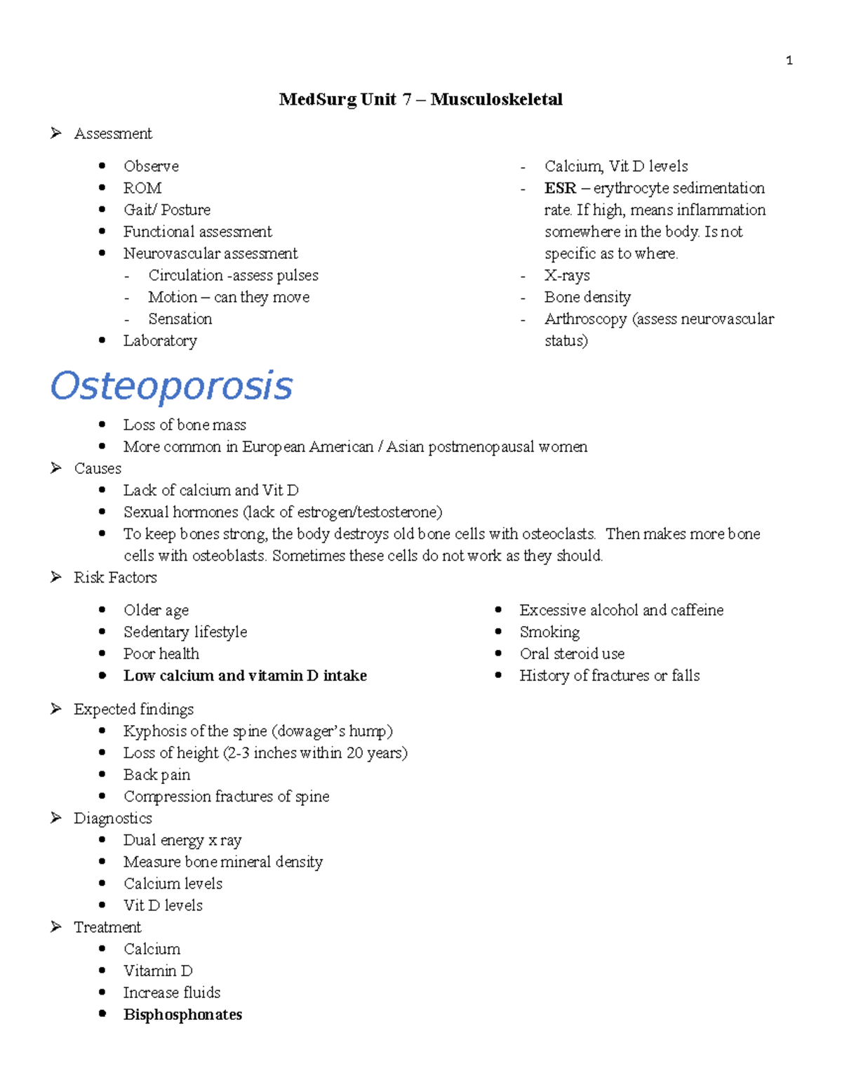 Med Surg Unit 7: Comprehensive Overview of Musculoskeletal Disorders ...