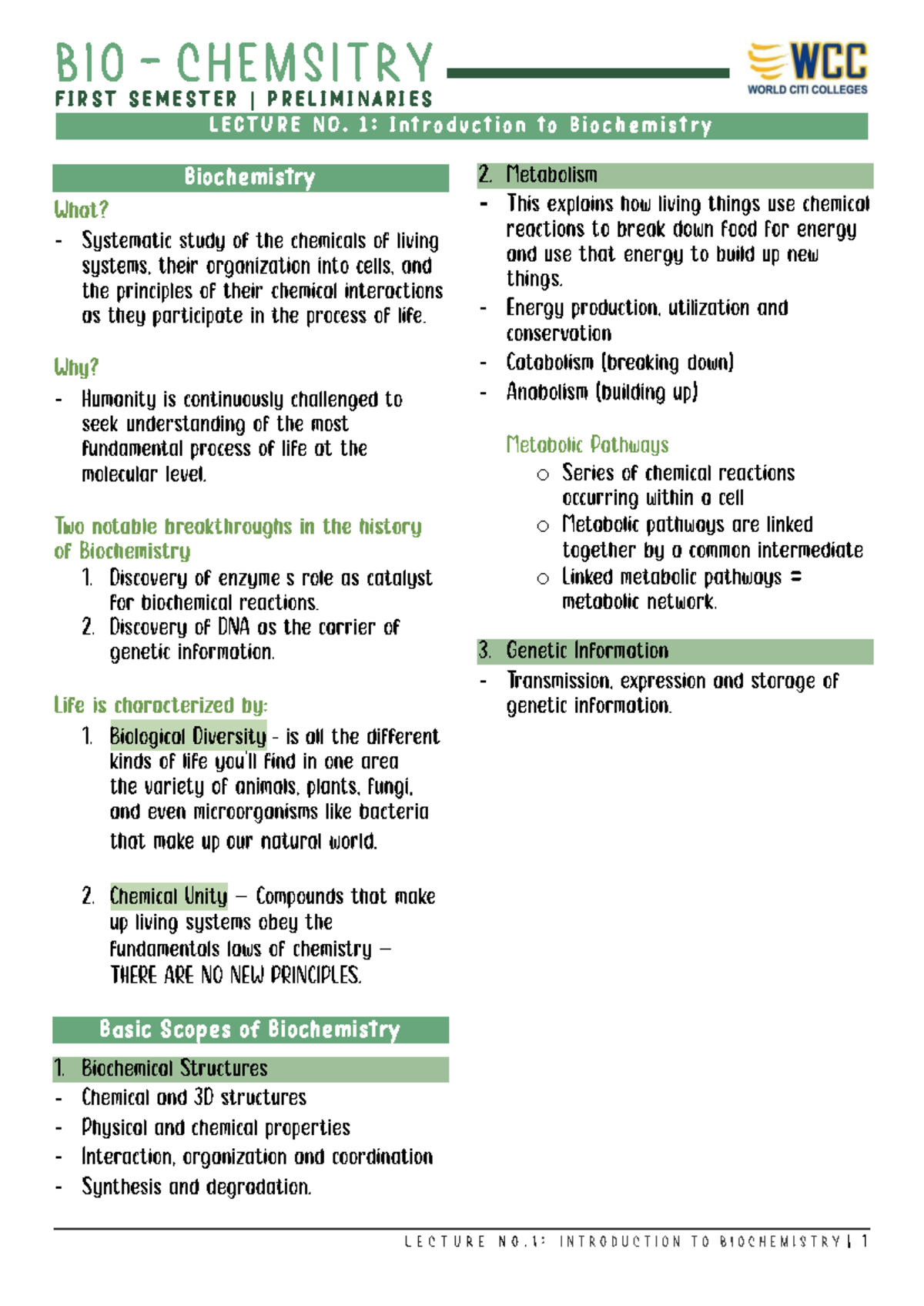 Biochem 101: Prelim Lectures for First Year BSN Students - Studocu