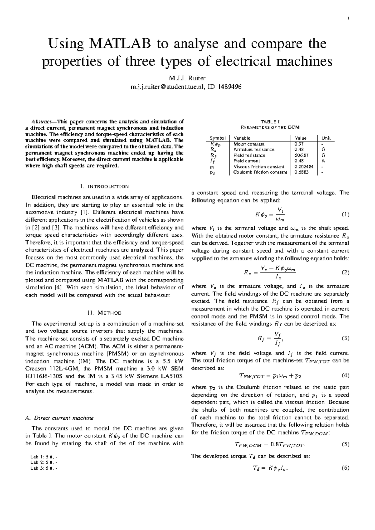 Analysis and Comparison of Electrical Machines Using MATLAB - 5EWA2 ...