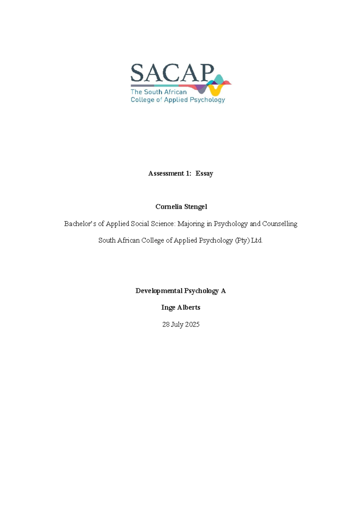 Developmental Psychology A: Assignment 1 on Early Childhood Development ...