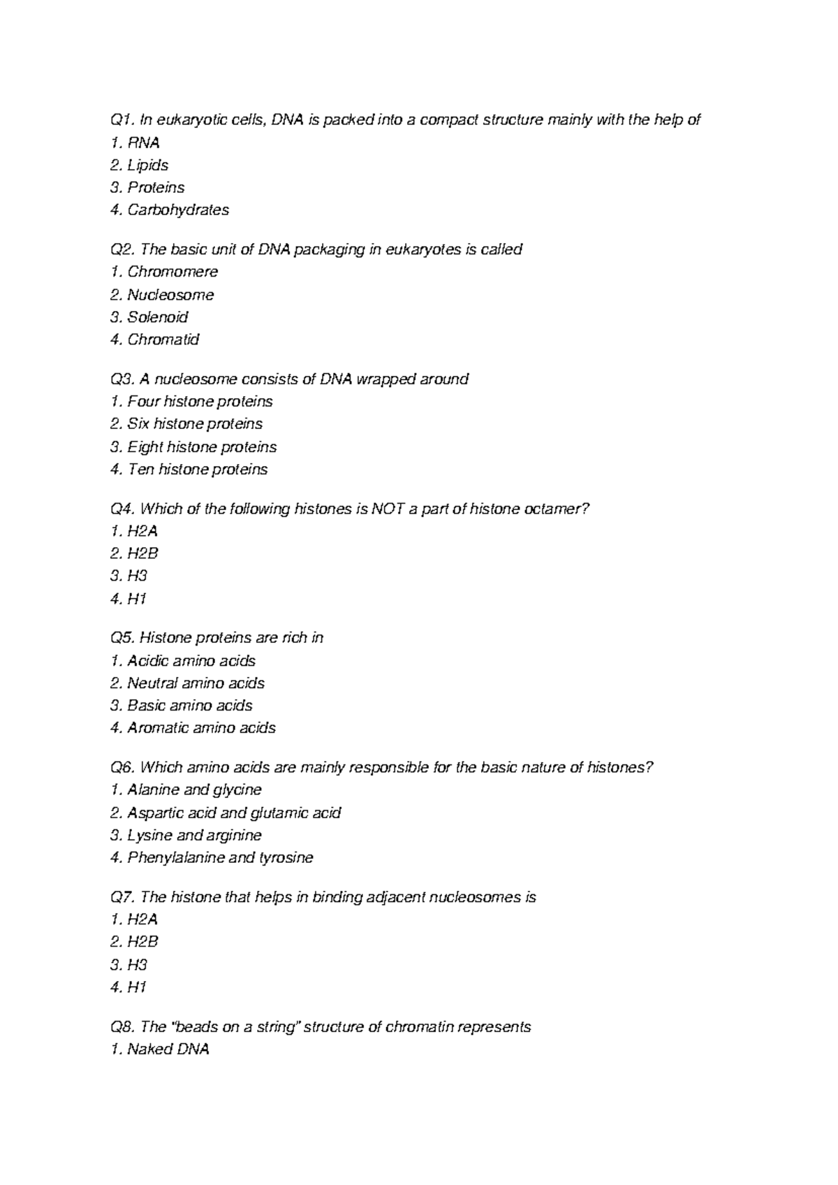 DNA Packaging Practice Questions for Eukaryotic Cells - Studocu
