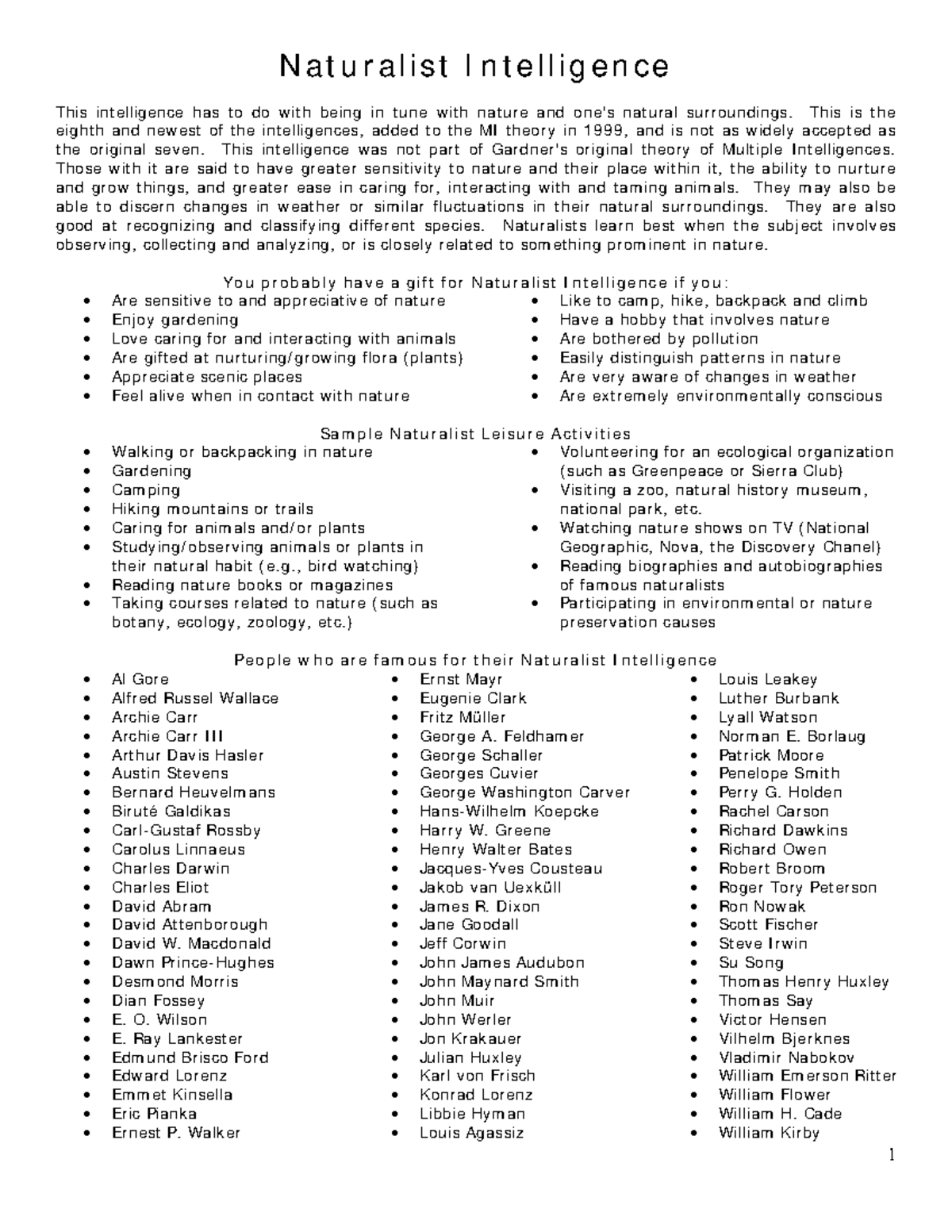 Naturalist Intelligence Overview and Career Applications - Studocu