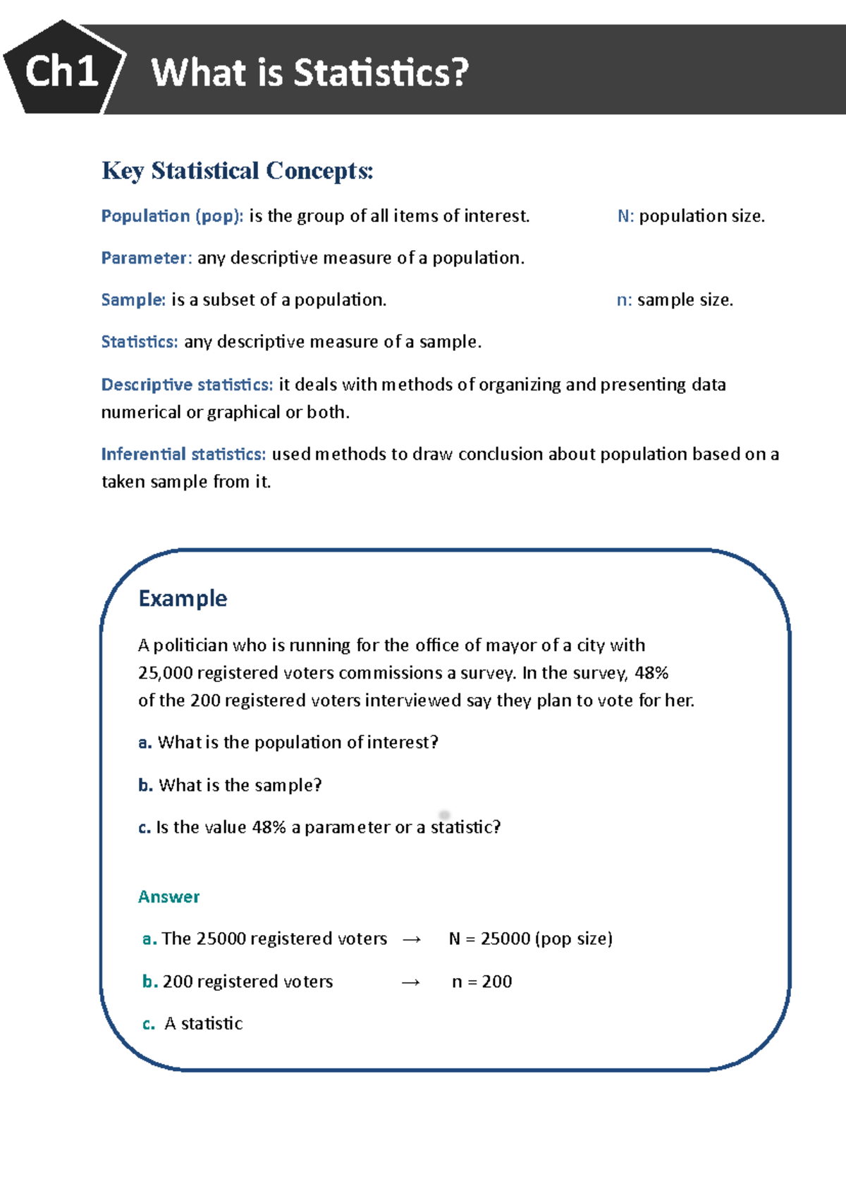Ch1: Key Concepts in Statistics - Population, Sample, and Data Types ...