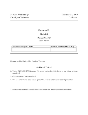 Math 141 - McGill - Calculus 2 - Studocu