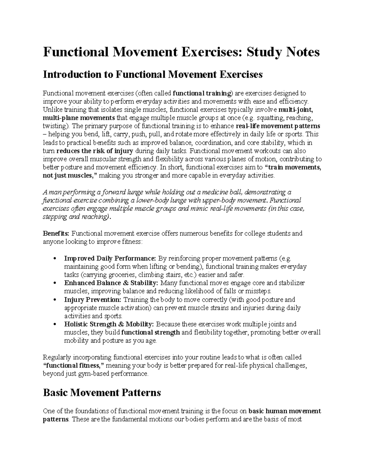 Functional Movement Exercises: Study Notes for PATHFit Class - Studocu
