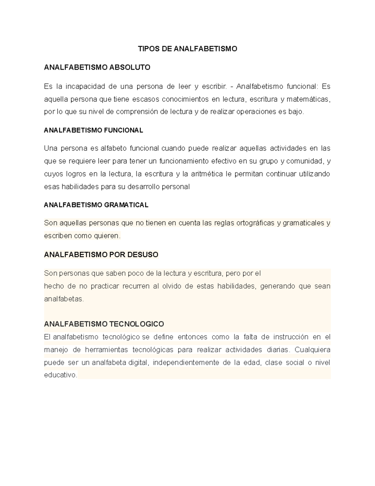 Tipos de Analfabetismo: Conceptos y Definiciones Clave - Studocu