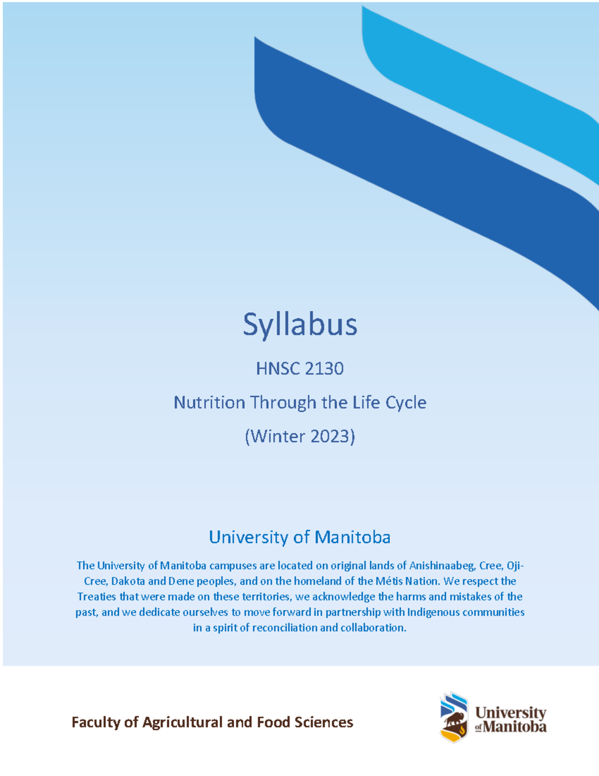 HNSC 2130 - A01 - Nutrition Through the Life Cycle Syllabus (Winter ...