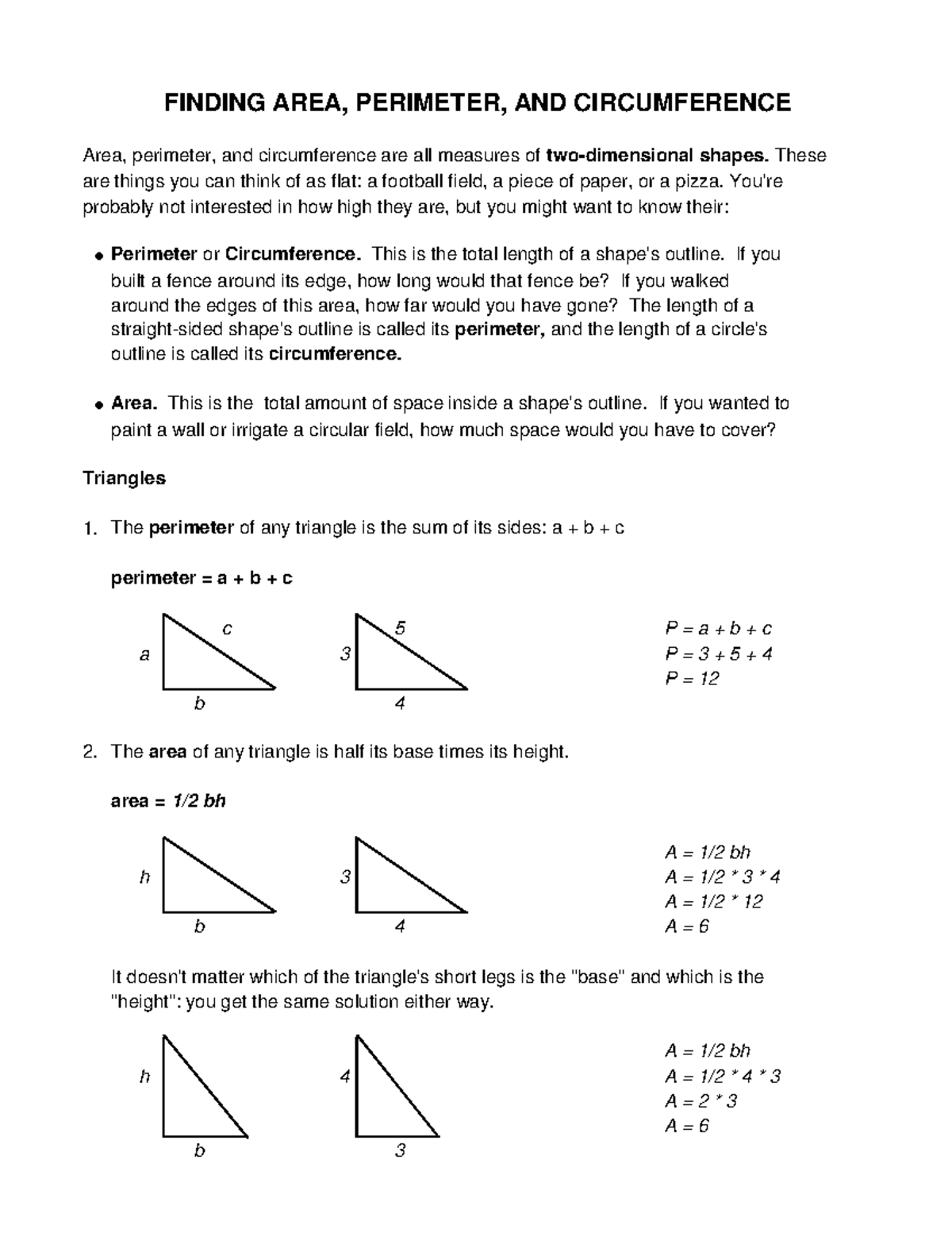 Area, Perimeter, and Circumference: A Comprehensive Guide (CHE 220 ...