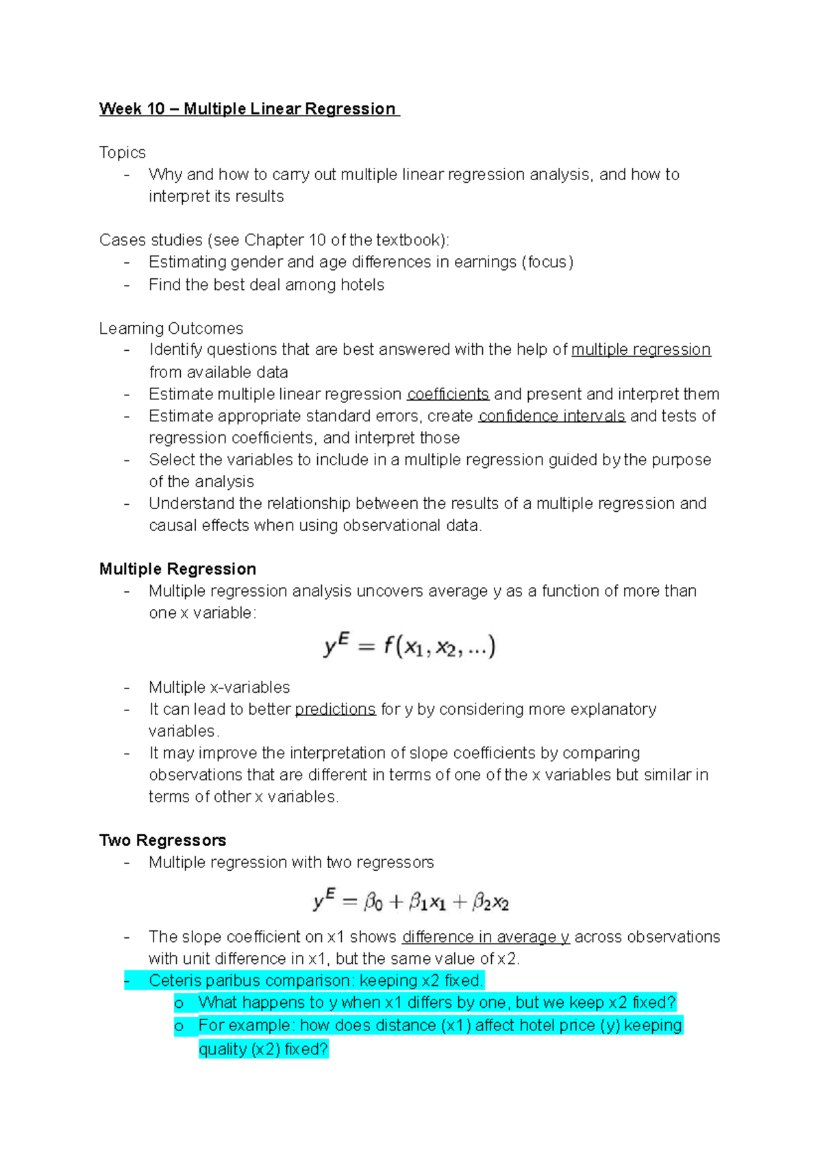 Week 10 ECON253: Multiple Linear Regression Analysis and Applications ...