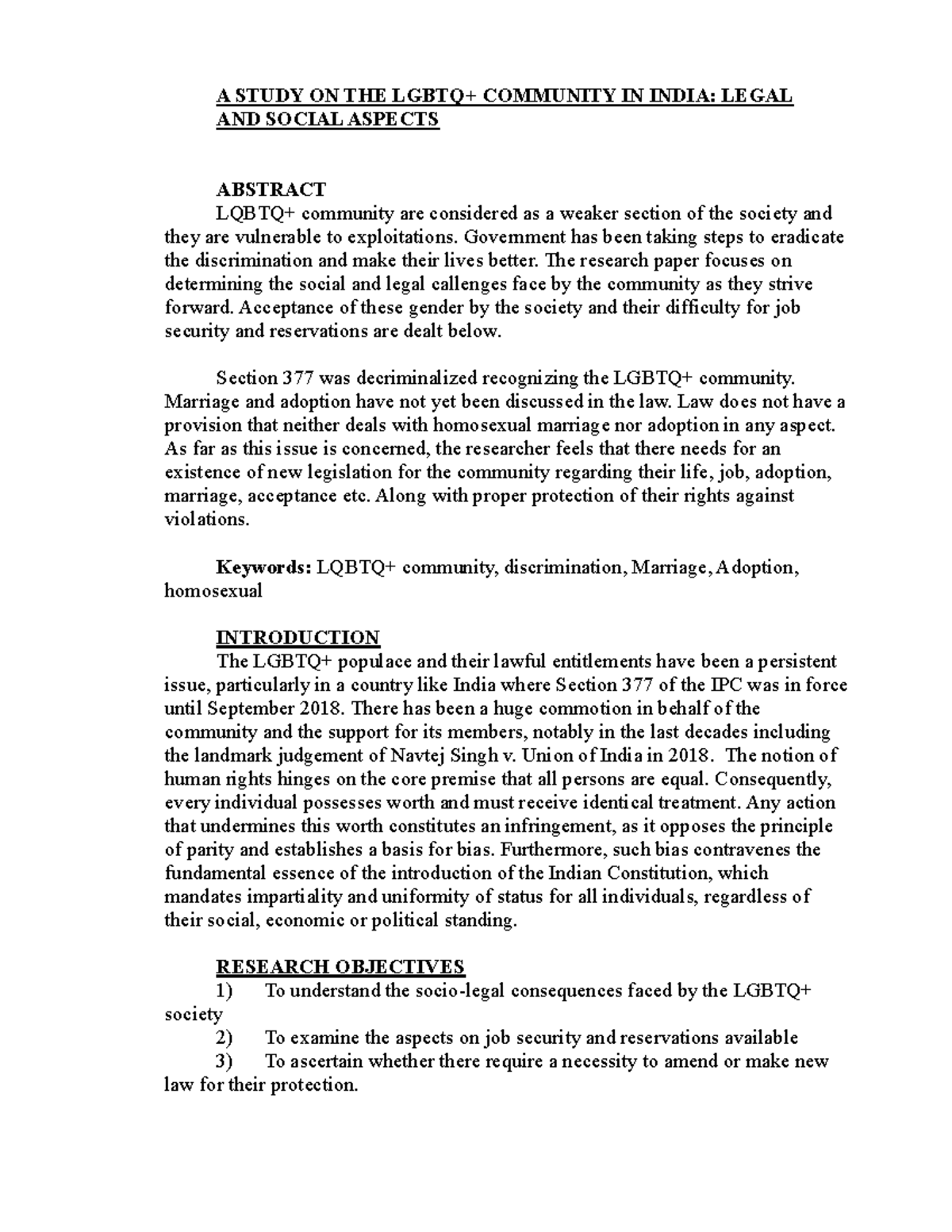 A Study on the LGBTQ+ Community in India: Legal and Social Challenges ...