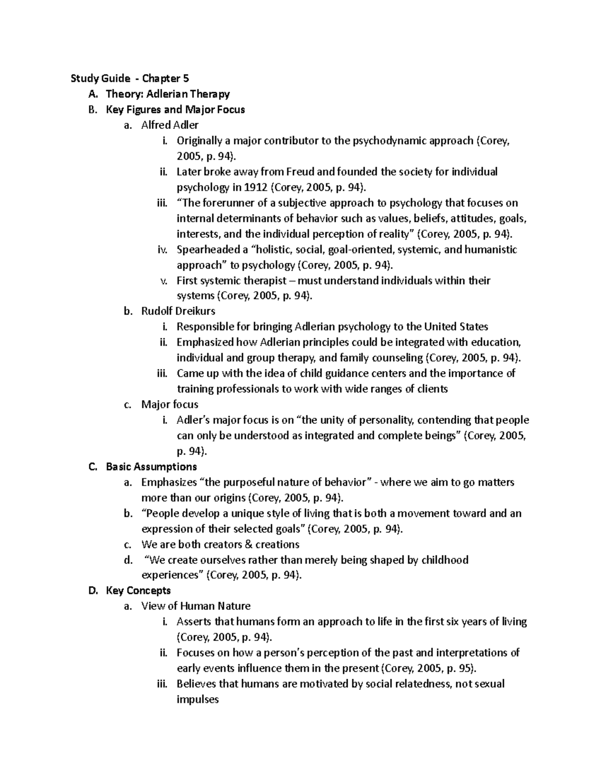 Adlerian Therapy Study Guide: Counseling Theories CH 5 - Studocu