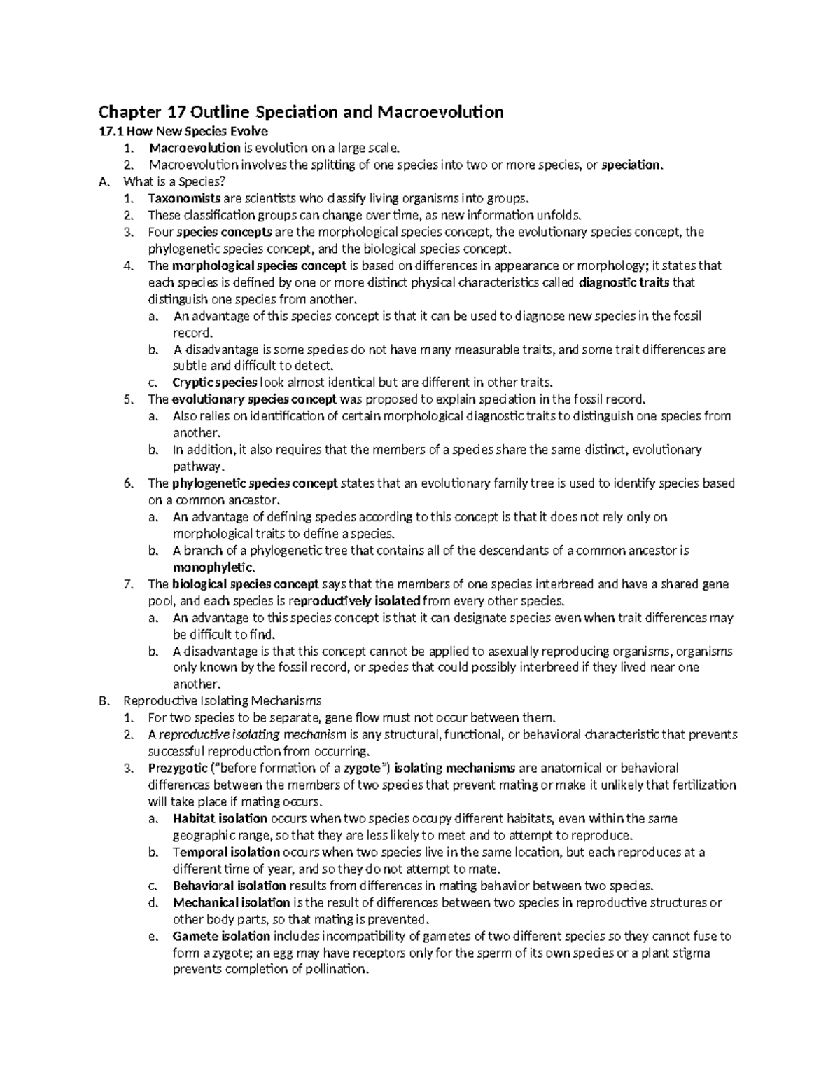 Chapter 17 Outline: Speciation and Macroevolution in DNAV11 - Chapter ...