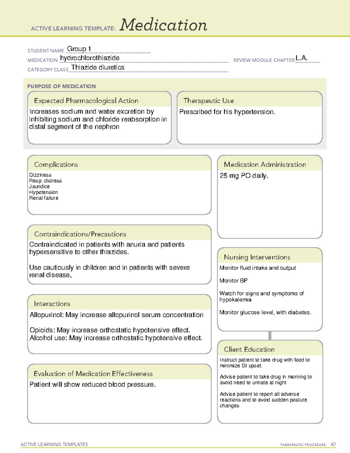 Ati med form hydrochlorothiazide - ACTIVE LEARNING TEMPLATES ...