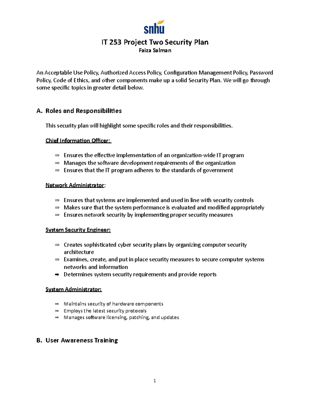 IT 253 Project Two: Comprehensive Security Plan Overview - Studocu