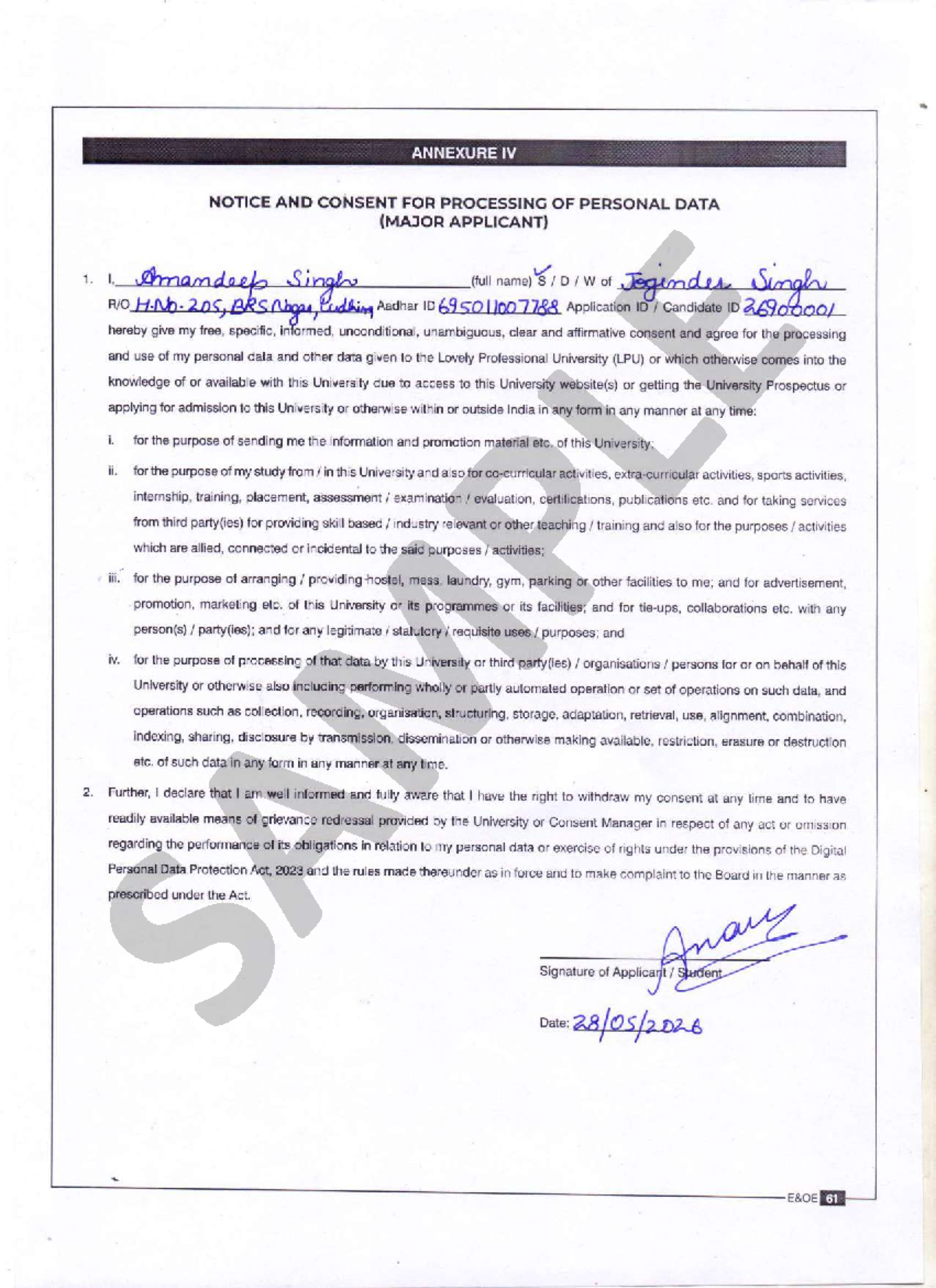 LPU Personal Data Processing Consent Form - Major Applicant - Studocu