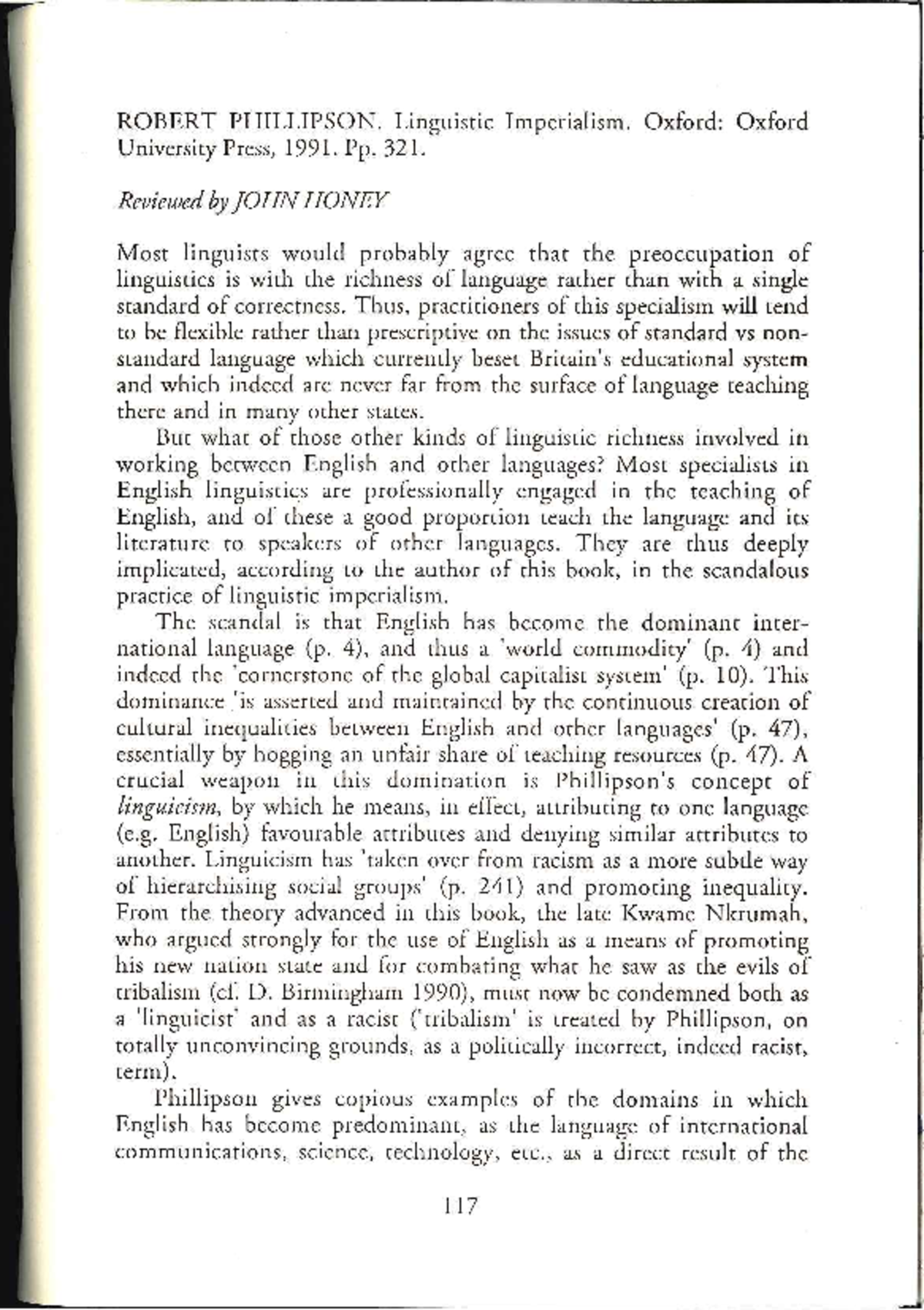 Linguistic Imperialism Review (LNG 101) by John Honey - Studocu