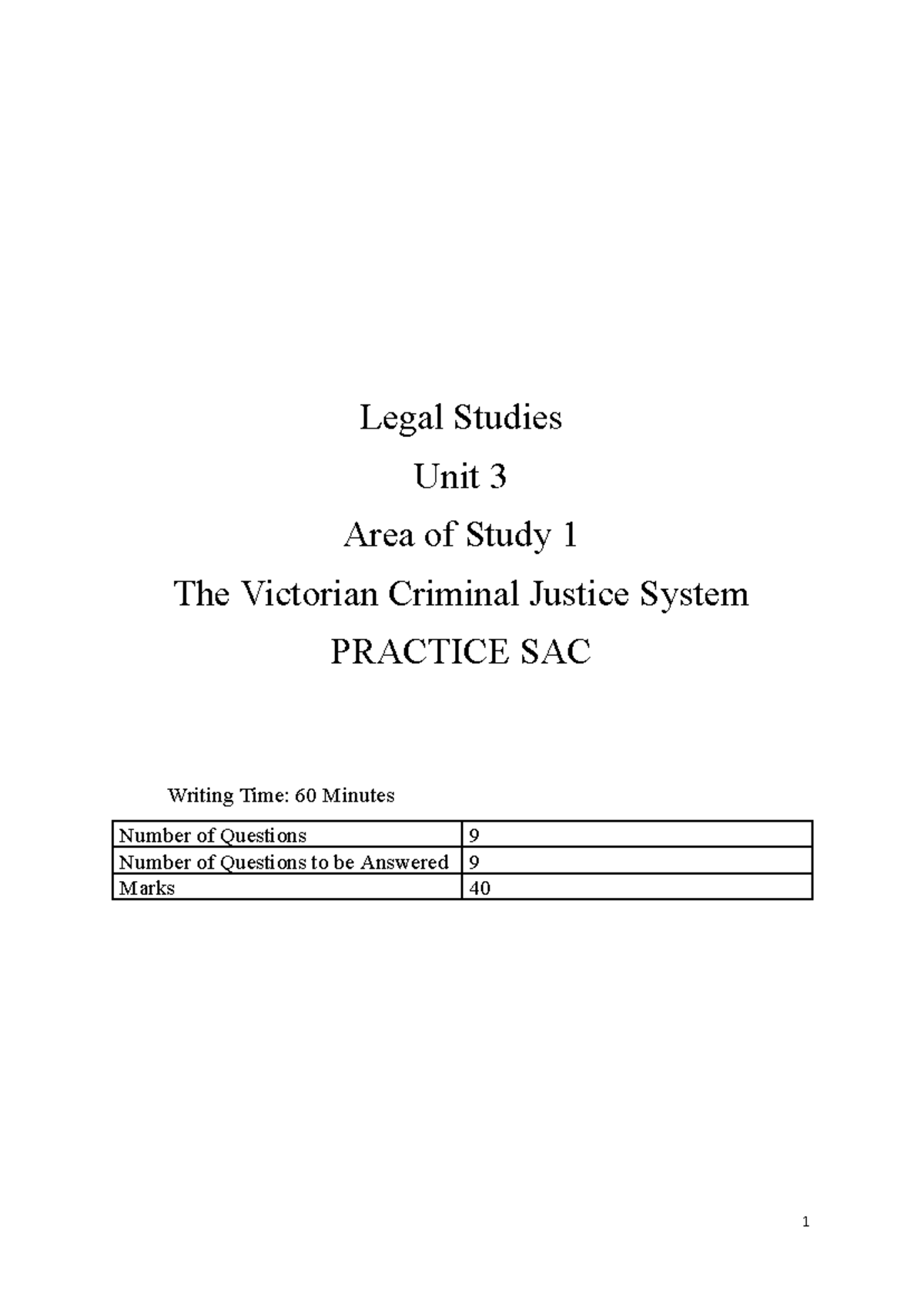 U3 AOS 1 Practice SAC: Victorian Criminal Justice System Insights - Studocu