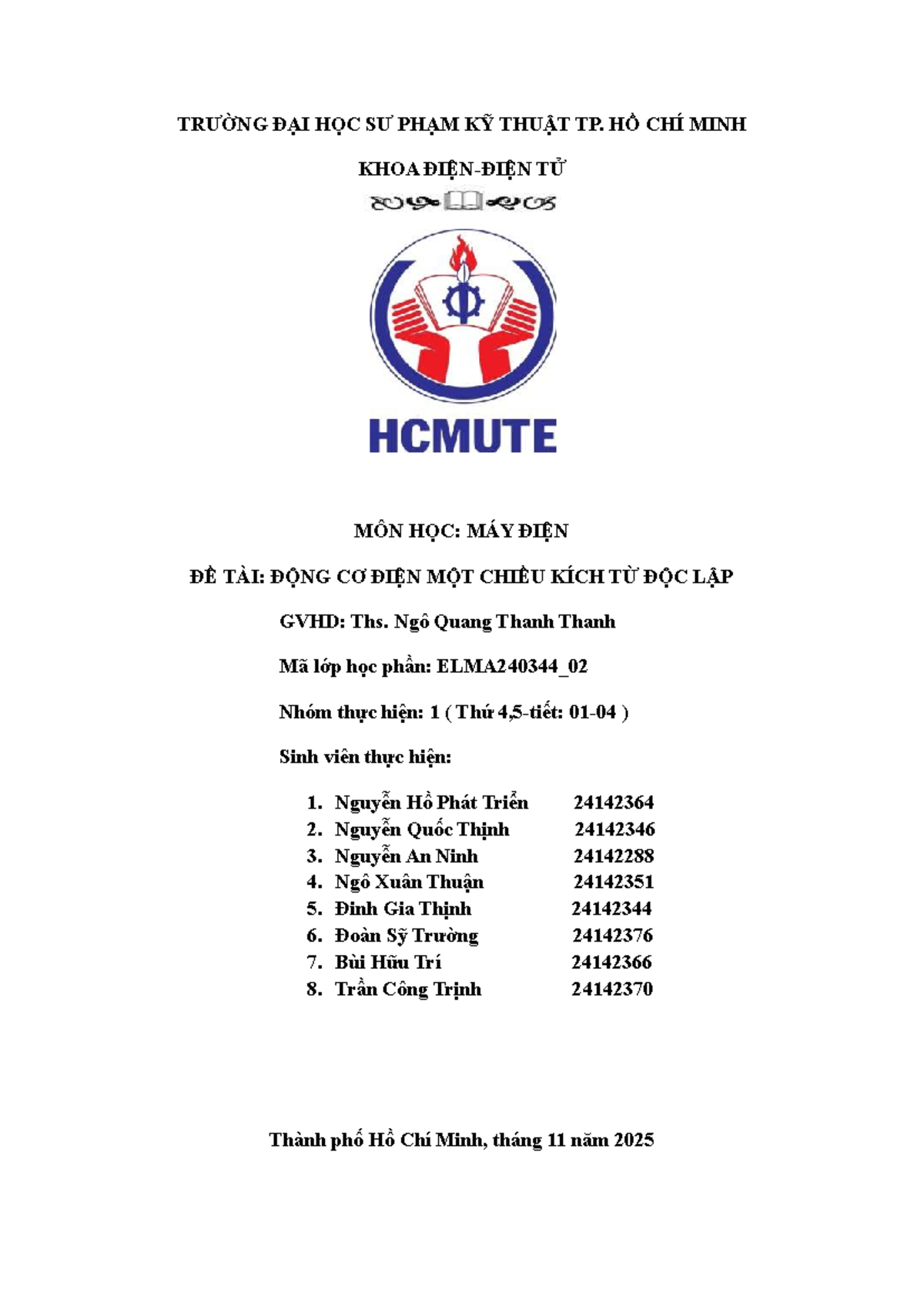 Báo cáo môn ELMA240344_02: Động cơ điện một chiều kích từ độc lập - Document Preview