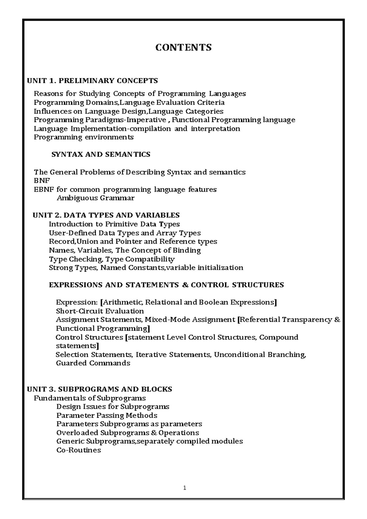 PPL ALL Units - CONTENTS UNIT 1. PRELIMINARY CONCEPTS Reasons for ...