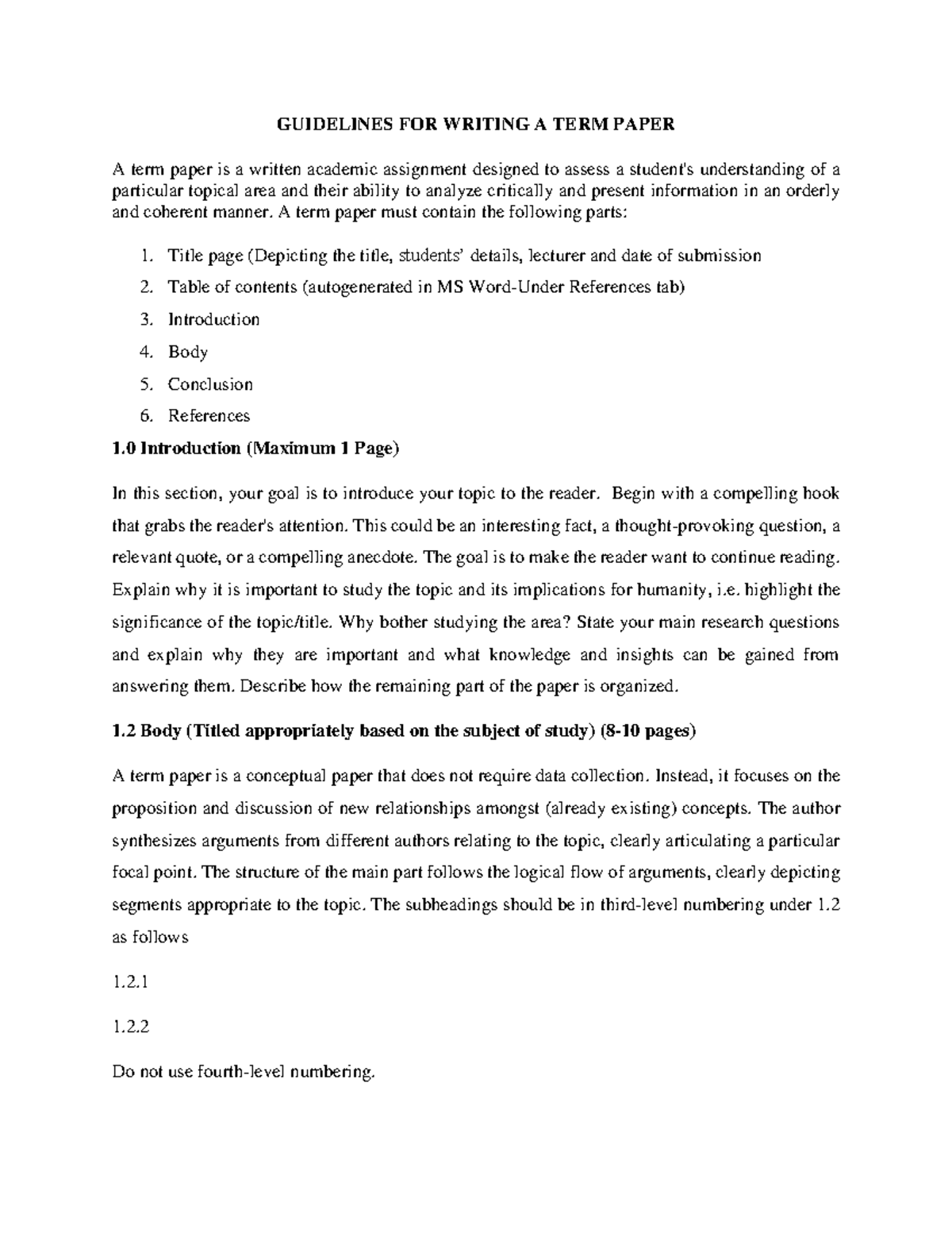 Guidelines for Writing a Term Paper: Key Elements & Structure - Studocu