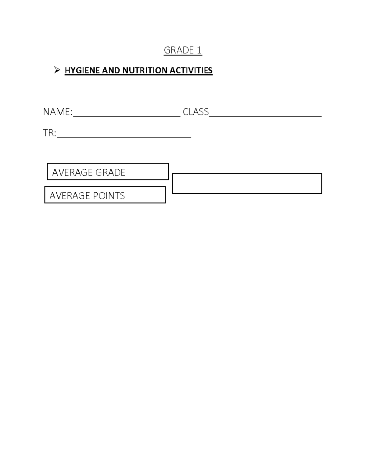 Grade 1 Hygiene & Nutrition Activities Assessment Report - Studocu