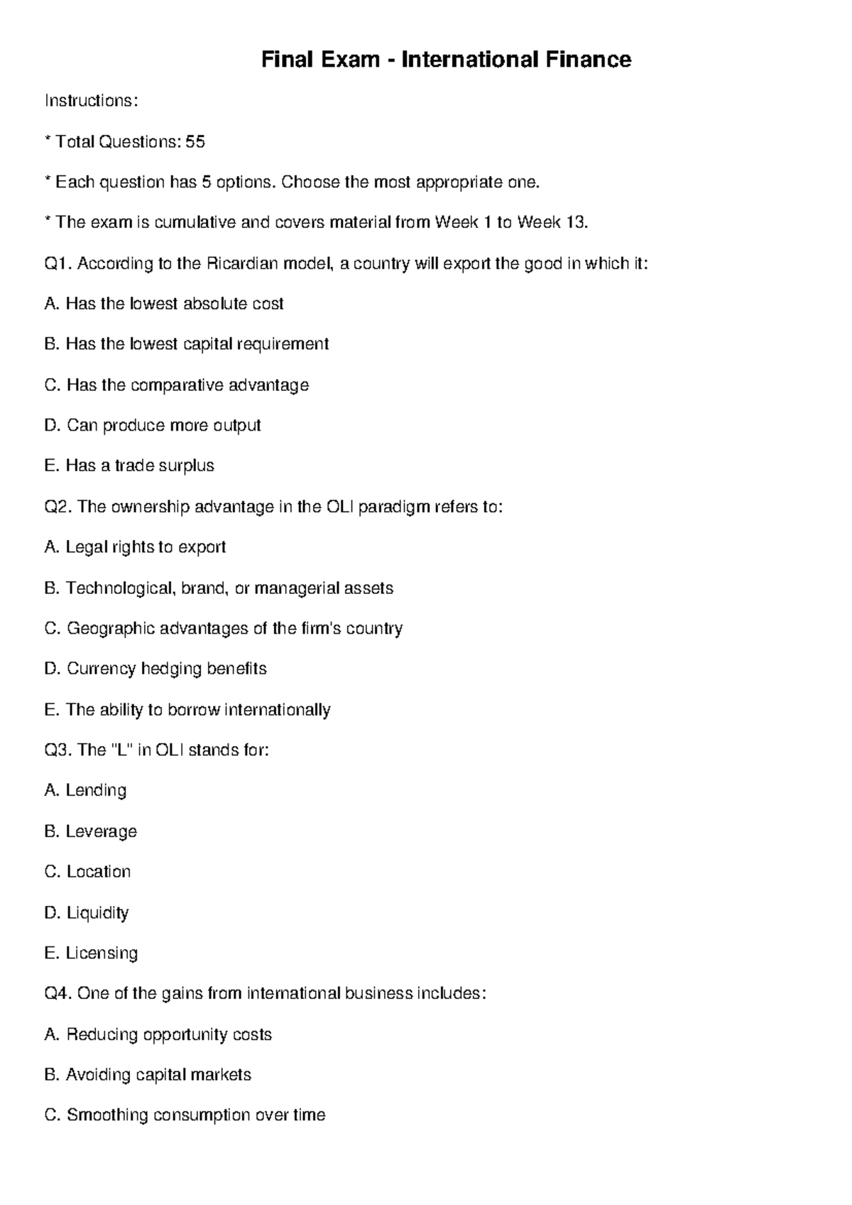 Final Exam - International Finance (IF 101) Review Questions - Studocu