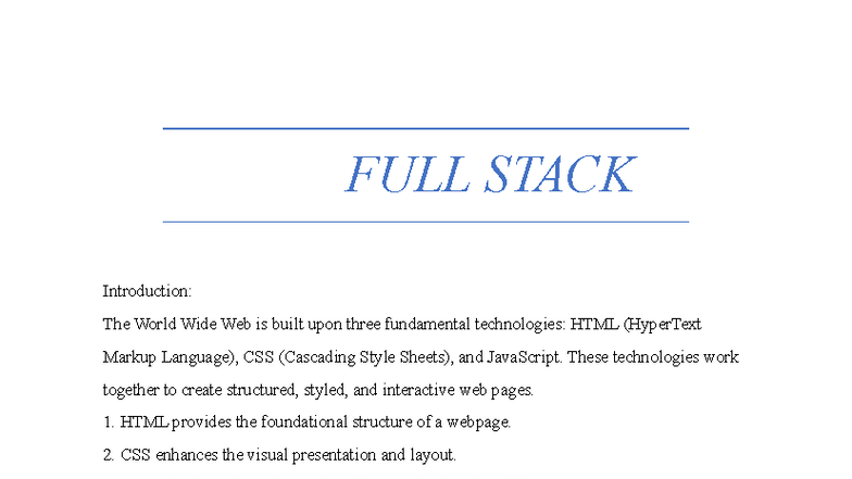 FULL STACK Introduction to HTML, CSS, and JavaScript Fundamentals - Studocu
