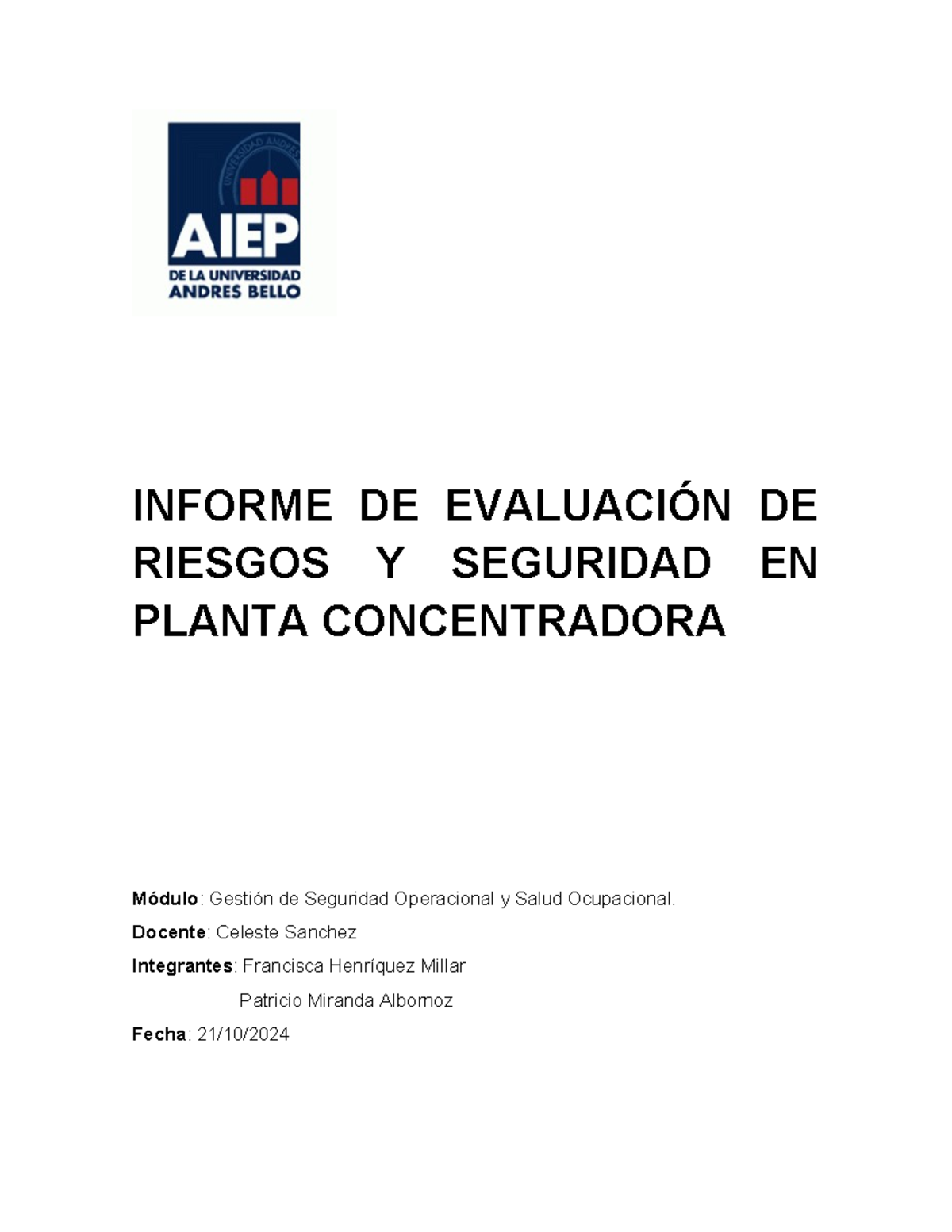 Informe de Evaluación de Riesgos y Seguridad en Planta Concentradora ...