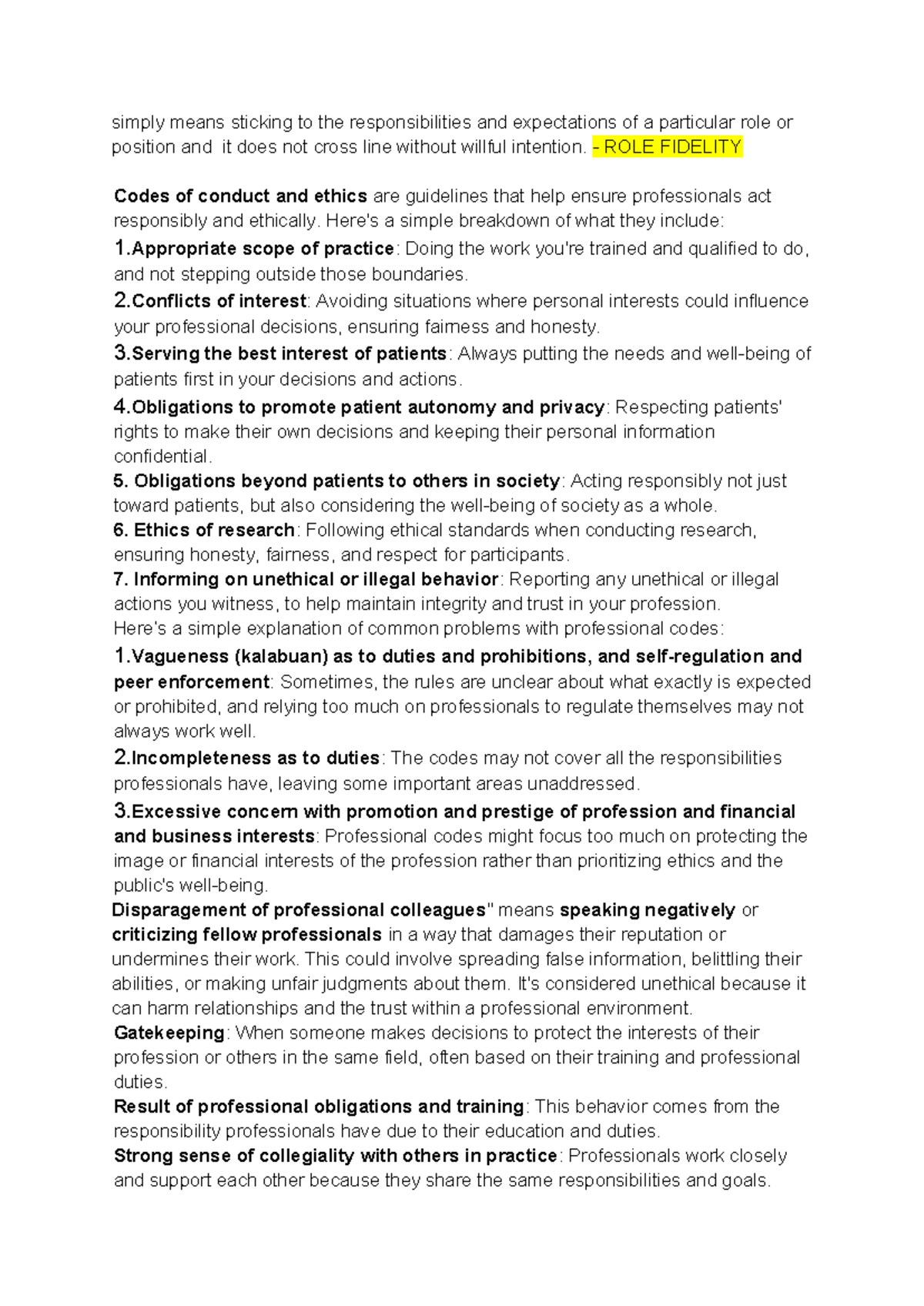 Additional Notes on Role Fidelity: Ethics and Responsibilities in ...