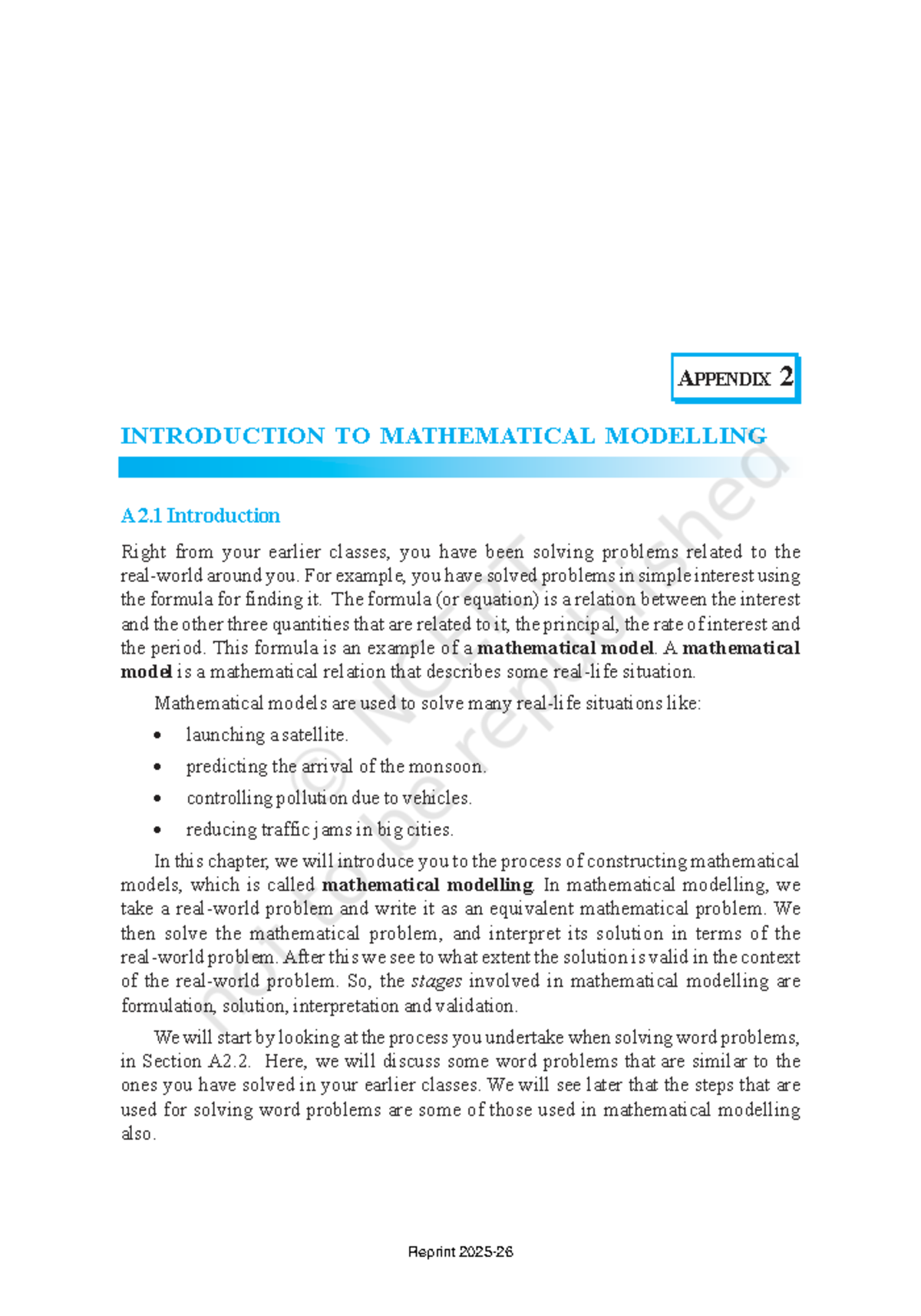 Mathematical Modelling: Introduction and Applications (Course Code ...