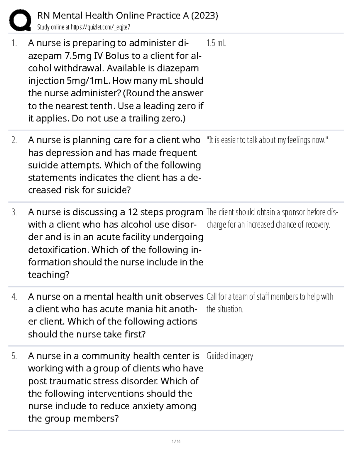 RN Mental Health Online Practice A (2023) Test Review and Study Guide ...