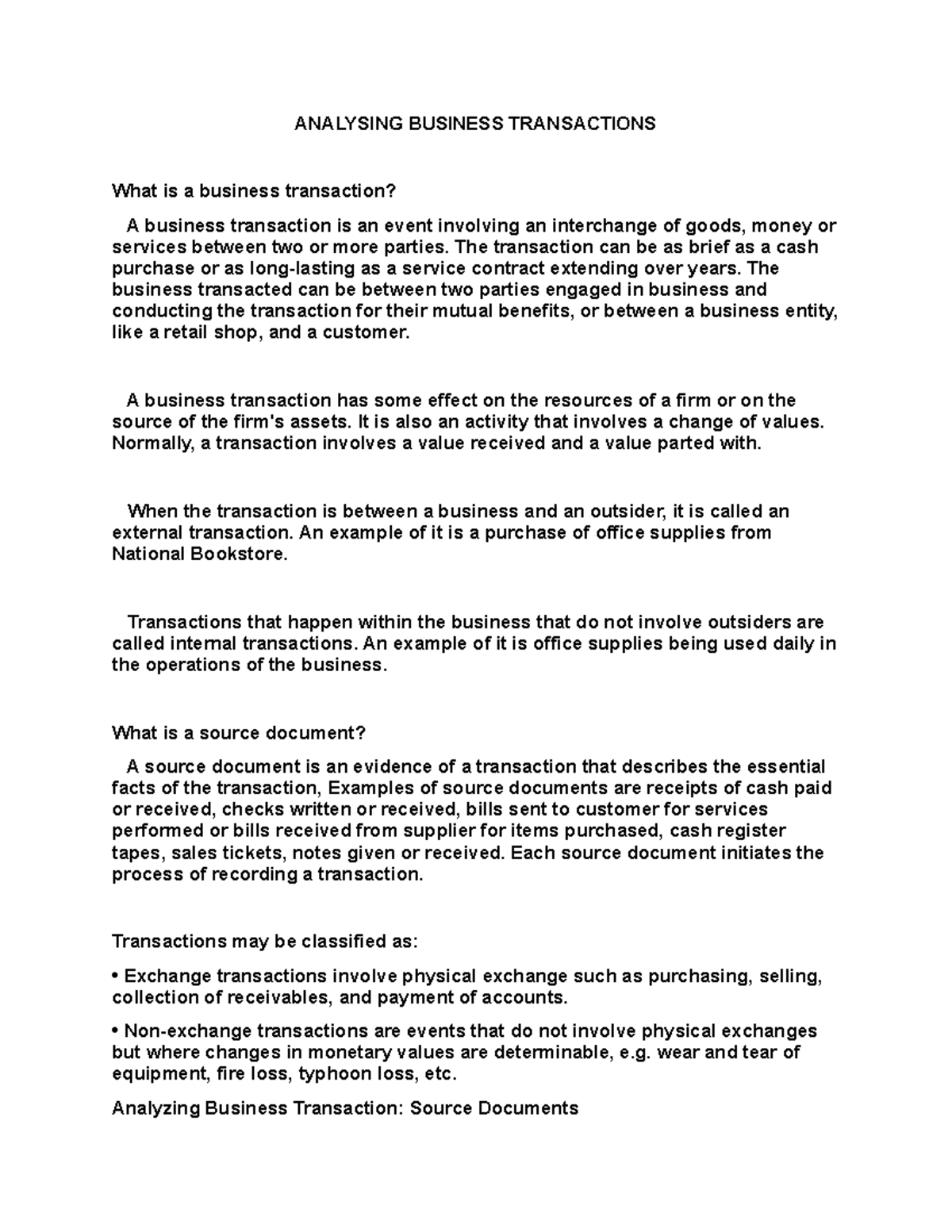 Analyzing Business Transactions and Source Documents for Accounting ...