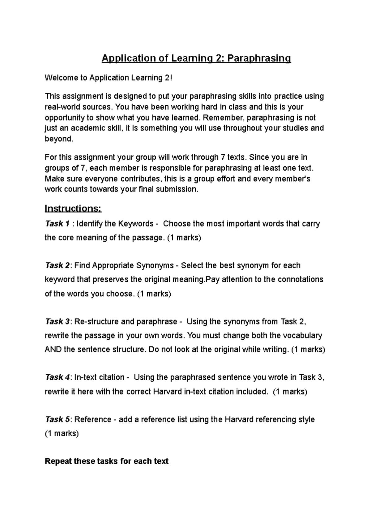 AOL2: Paraphrasing Skills Assignment Guidelines and Tasks - Studocu