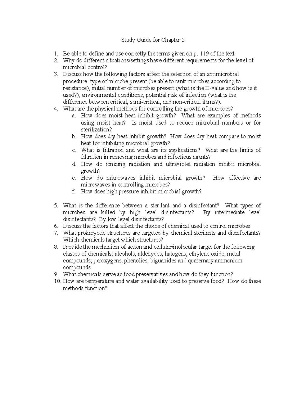 Study Guide for Microbial Control - Chapter 5 (Course Code) - Studocu