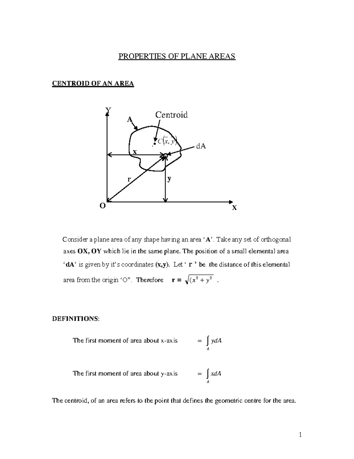 ENG101 Final Exam Notes: Centroid & Moment of Inertia Properties - Studocu